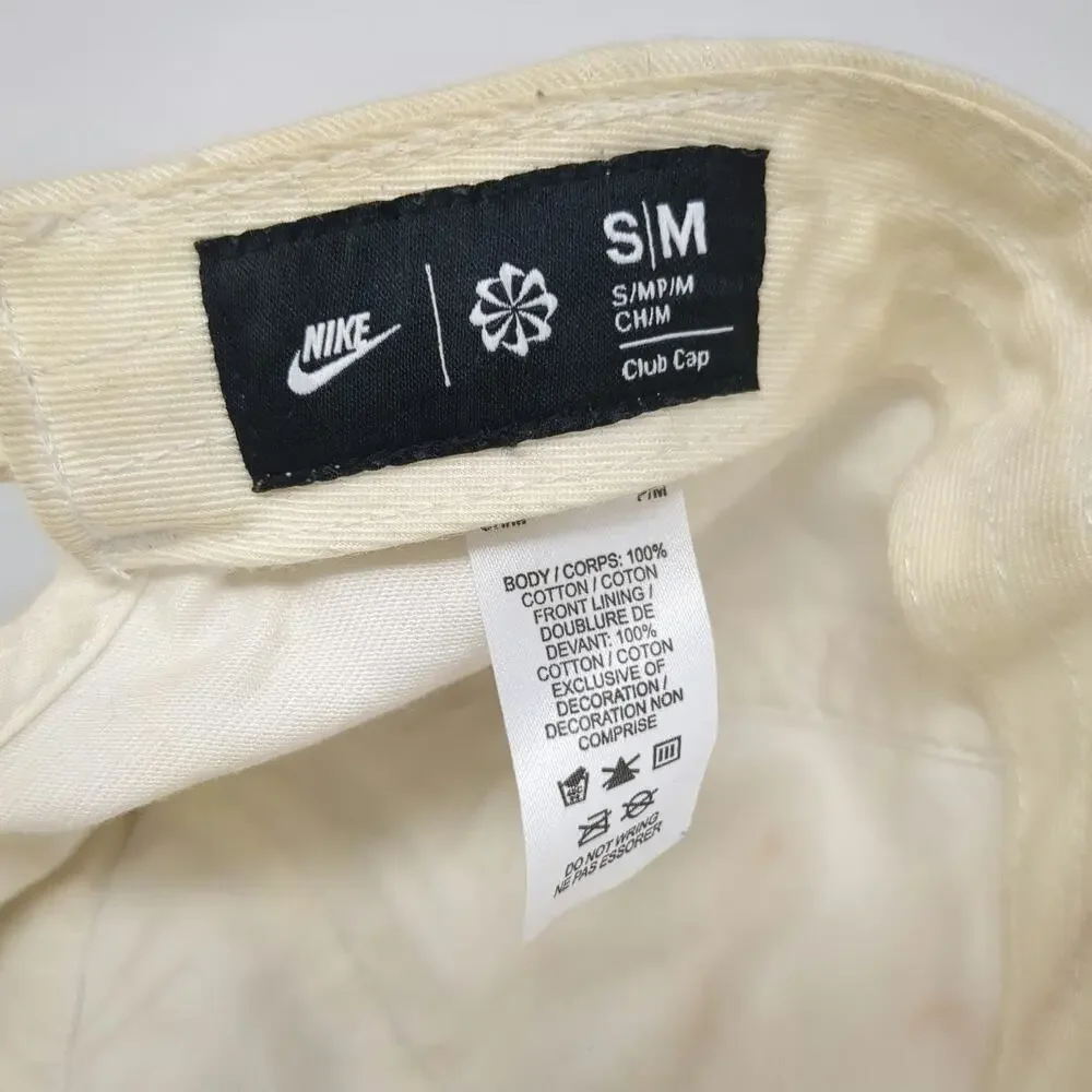 Nike Baseball Cap White M Black Logo Slideback Cotton 6 Panel Swoosh Sport Hat